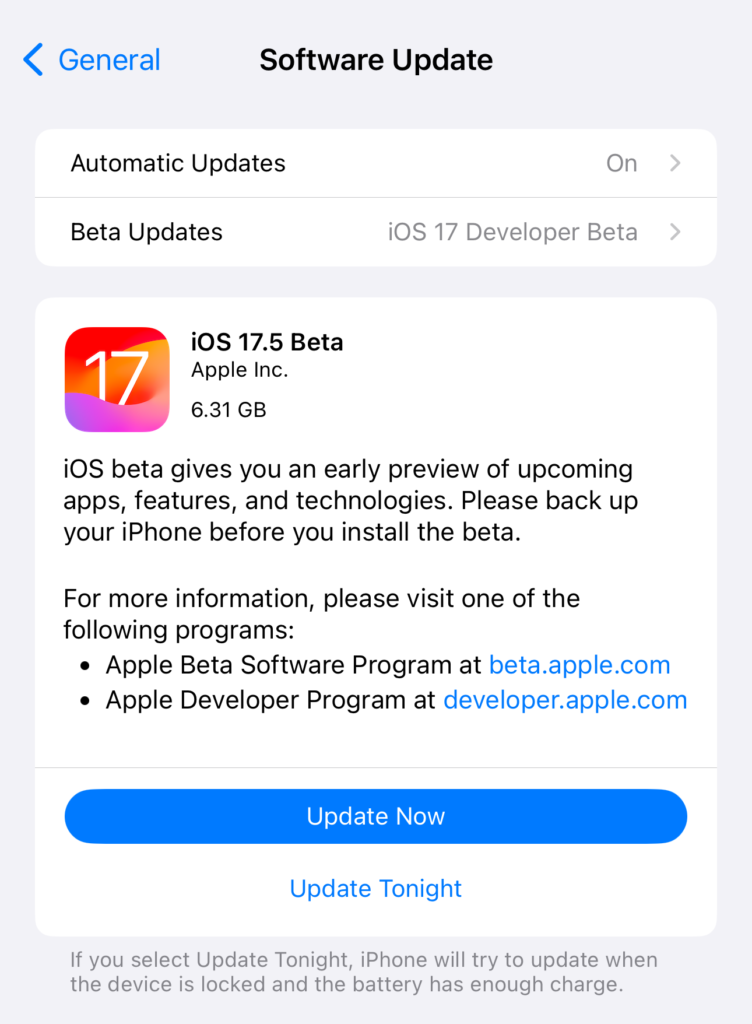 iOS 17.5 Developer Beta