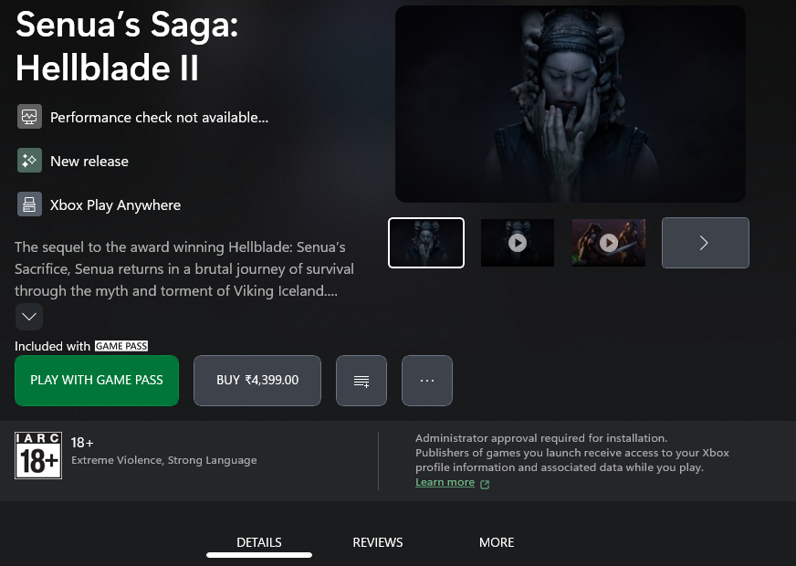 Senua's Sage Hellblade 2 Xbox Pass